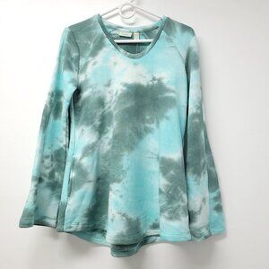 NWT LOGO Womens Tie Dye Long Sleeve Sweater Size XS Green Pullover
